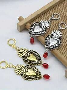 1 Pair Vintage Style Creative Hollow Heart Mysterious Dark Personalized Pendant Earrings For Women - Heart Shaped Ruby Pendant - View 2