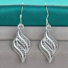 925 Silver Plated Leaf Earrings For Women Wedding Party Fashion Charm Jewelry - Silver - View 5