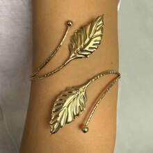 1 pièce Bracelet Manchette Métallique à Feuille Asymétrique, Bracelet Jonc Ouvert, Style Européen et Américain Polyvalent