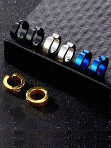 Unisex Stainless Steel Punk Style Clip On Non-Piercing Earrings - Black - View 1