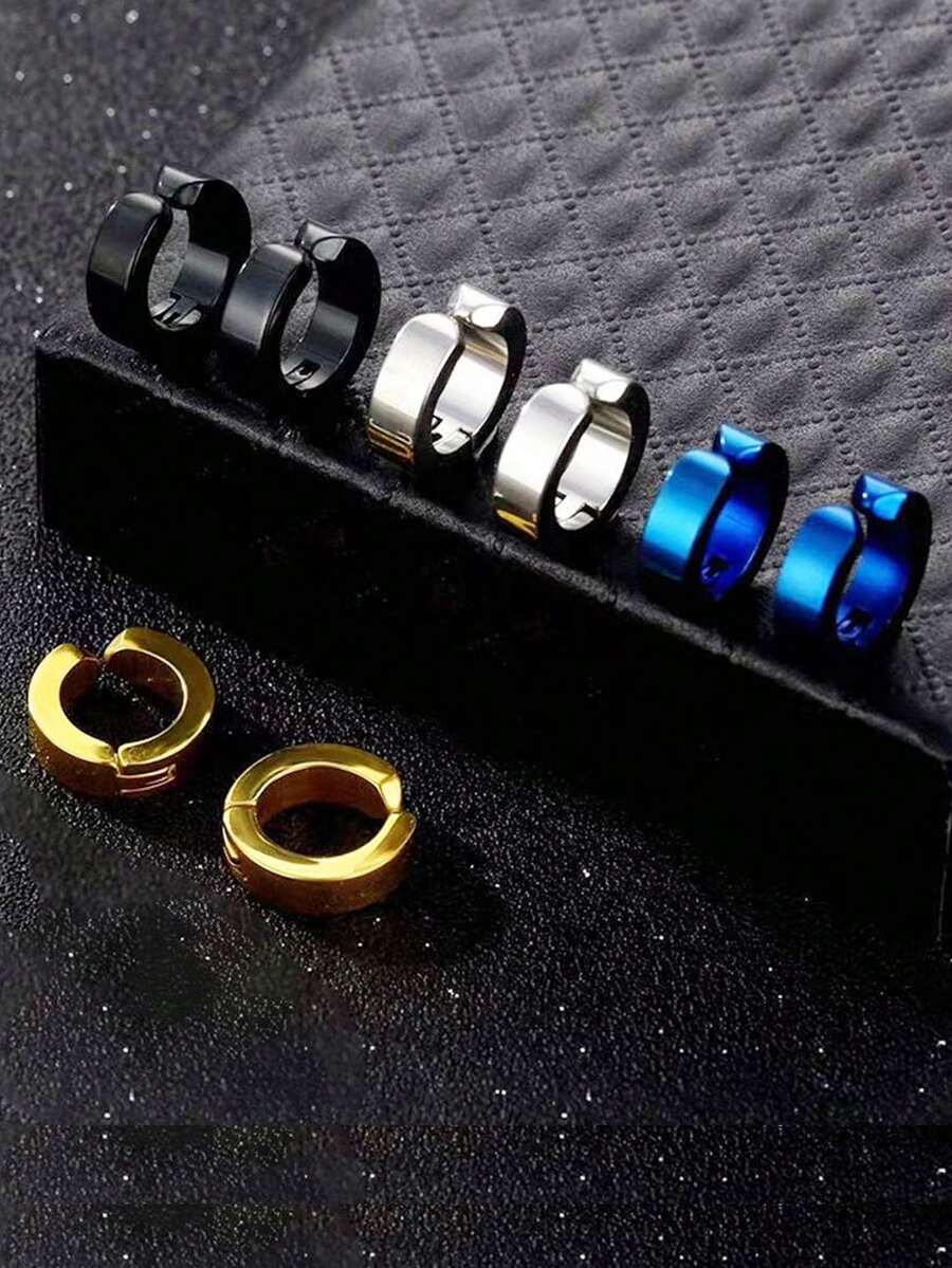 Unisex Stainless Steel Punk Style Clip On Non-Piercing Earrings - Black - View 1