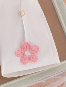 2 件装女婴优雅粉色 Polo 领无袖上衣和粉色花卉仿珍珠纽扣高腰褶皱短裤套装 - 粉色 - 查看 6