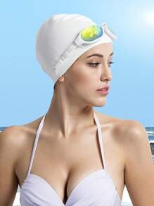 COPOZZ Gorro de natación para Adultos, de Silicona, Impermeable, cómodo, para Cabello Largo y Corto - Blanco - Ver 4