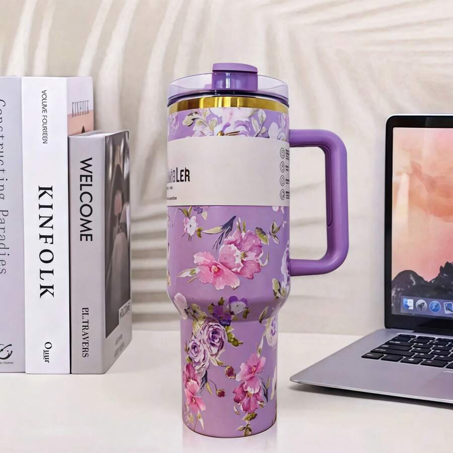 Compatible With Stanley Cup 40 Oz, 1 Piece, 40 Oz Stan Cup, 40oz With Handle, 40 Ounce Stainless Steel Insulated Water Bottle With Handle, 1200ml Wide Mouth Water Tumbler Iced Coffee Mug, Double-Walled Vacuum Insulation, Keeps Drinks Hot/Cold For Hours, Perfect For Outdoor, Gym, Travel,Hiking, Camping, Sports,Work, School, And Outdoor Adventures