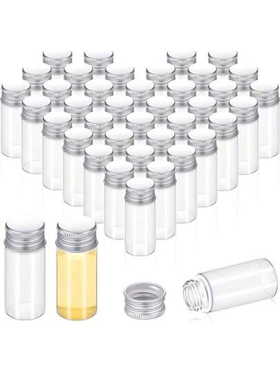 1/5/10/20 قطعة ، زجاجة صغيرة شفافة ذات غطاء ألومنيوم فضي ، زجاجة فارغة صغيرة (5/8/10مل) ، غطاء يدوي محكم لمنع التسرب ، وعاء لتخزين وتغليف مساحيق كريم للاستخدام والحرف اليدوية ، خزان تخزين الأدوية ، اكسسوارات للسفر