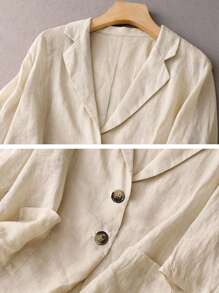 Blazer ampio da donna in lino con maniche a 3/4, con grandi tasche, casual per primavera/estate