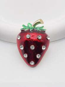 1pc Classic Zinc Alloy Rhinestone Strawberry Brooch, Suitable As Holiday Gift - Strawberry - View 1