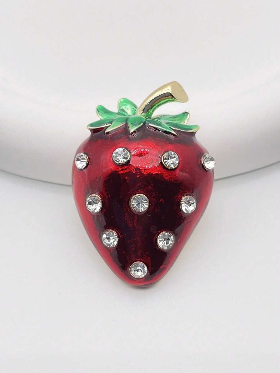 1pc Classic Zinc Alloy Rhinestone Strawberry Brooch, Suitable As Holiday Gift - Strawberry - View 1