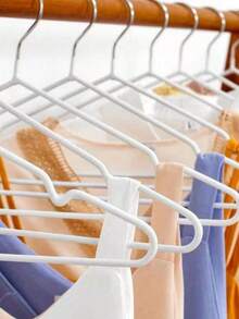20/30pcs Stainless Steel White Garment Hangers, Modern Pink Non-Slip Clothes Hanger, Suitable For Home, Spring, Simple Style, Summer Tops - White - View 4