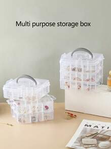 1 pieza Caja de almacenamiento de plástico transparente apilable de 3 capas y 18 compartimentos con cierre de resorte, adecuada para guardar juguetes, artículos de papelería, accesorios de joyería y otros artículos pequeños, para volver a la escuela