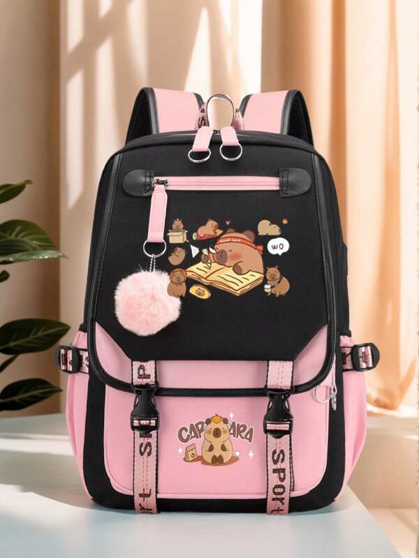 1 rucsac din nailon cu imprimeu Capybara - stil casual, ușor, pliabil, curea de umăr reglabilă, închidere cu fermoar, ștergere umedă care se poate curăța, capacitate mare, potrivit pentru școală și călătorii