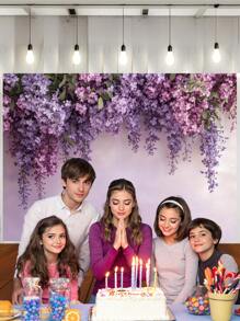 1pc Purple Wisteria Vine Wall Photography Backdrops Green Leaves Flowers Wall Party Banner 59.1*39.4/82.7*59.1/106.3*70.9 Inches Floral Newborn Shower Birthday Wedding Photo Background Indoor Outdoor Decoration Supplies