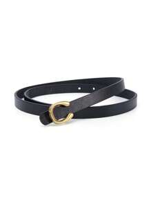 1 pezzo Cintura per donna in ecopelle marrone con decorazione in lettere e fibbia piatta dorata a forma di C, versatile corsetto in vita per valorizzare e mettere in risalto la figura, elegante