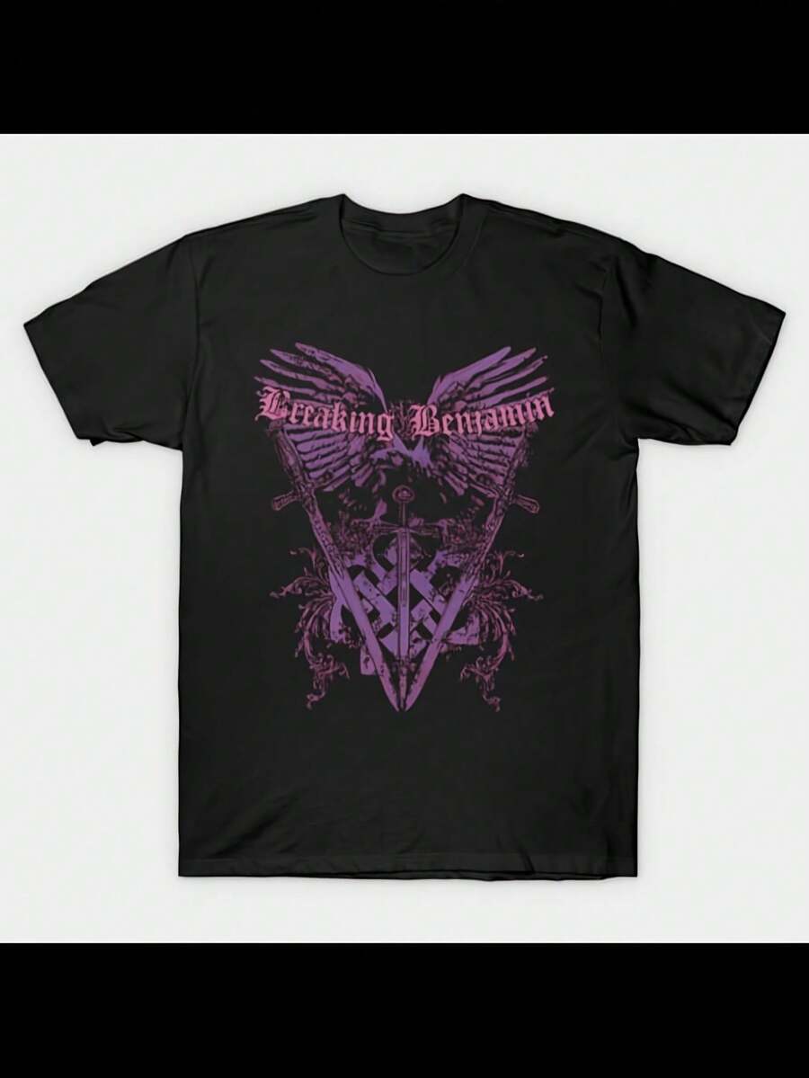 Men'S Breaking Benjamin 224 Tour Cotton TShirt Black With Purple Geometric And Winged Design, Round Neck, Short Sleeves, 22g - màu đen - Xem 1