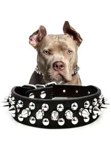 Conjunto de collar y correa de perro con pinchos, collar de perro de PU con remaches para entrenamiento y paseo - Multicolor - Ver 8