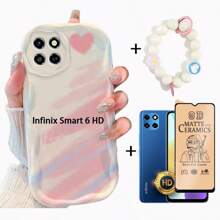 Für Infinix Smart 8 Bildschirmschutz, Keramikfilm, Weicher Film, farbige Creme Handyhülle, Creme Perlenarmband, Handyschlaufe, Smart 9, Smart 7, I Tel A50/A70, Smart 10
