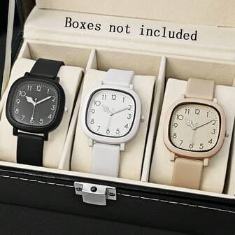 3 st/set Mode kvinnor kvarts Watch Set med silikonband, moderiktig armbandsur kombination lämplig för dagligt slitage, födelsedagspresent till familj och vänner