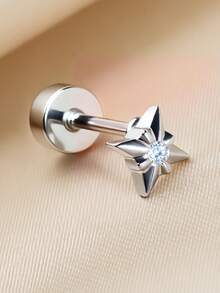 1pc Stainless Steel Crystal CZ Star Stud Earrings, Unisex, Suitable For Ear Cartilage, Helix, Tragus, Lobe, Inner Conch Piercing Jewelry - A Round Earring - View 17