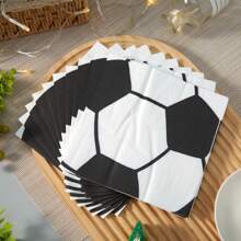 25pcs/Pack 13*13 Inch/33*33cm Disposable White Football Printed Paper Napkins, Suitable For Parties Decoration And Daily Use