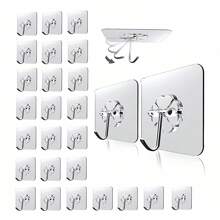 5/10/15pcs Transparent Adhesive Hooks, Multi-Function Kitchen Organizer Wall Hooks, Non-Slip Wallpaper Design, Kitchen Accessories