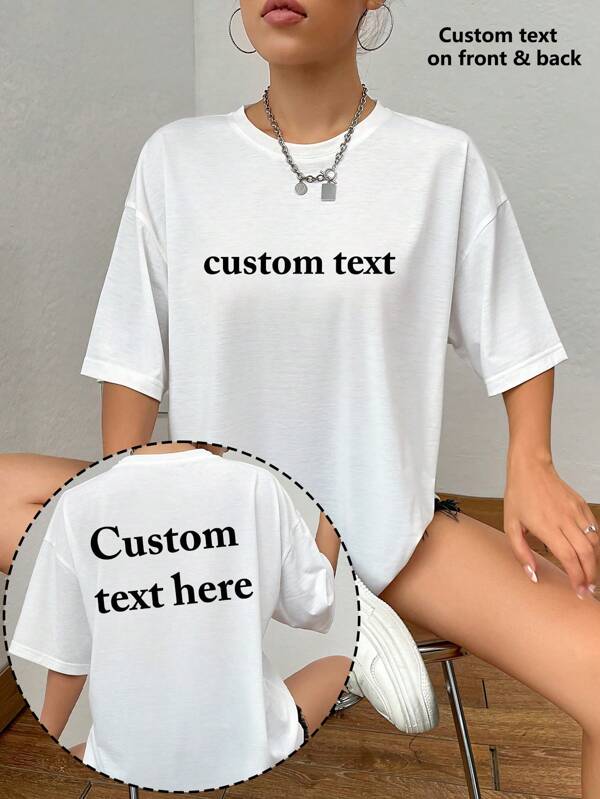 Custom Women's Short Sleeve T-Shirts -Customized Front And Back- Add Your Own Text (Color And Font Optional), Design Your Own Personalized Printed Camisole, Anniversary Gift, Valentine's Day, Customized Gifts, Chic Autumn, Chic Winter