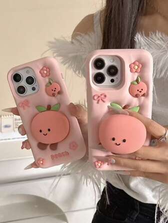Cute Cartoon Peach Jelly Cat Pattern Soft Silicone Phone Case Compatible With IPhone 17 Pro Max, 15 Pro Max, 14 Pro, 13, 16 Pro, Anti-Drop Protective Cover