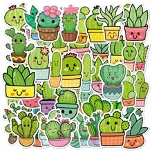 50pcs Green Plant Stickers, Cute Cactus Stickers For Potted Plants, Succulents, Water Bottles, Notebooks, Laptops, Suitable For Girls And Teens,School Supplies,Back To School