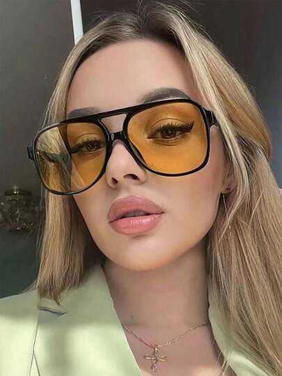 1 pieza Gafas de moda con doble puente estilo bohemio Año 2000, accesorios de gafas decorativas para estudiantes y fotografía callejera, accesorios para la playa, regalos para vacaciones en la playa, al aire libre y viajes, complementos básicos para outfits de mujeres en otoño, invierno y casual de negocios