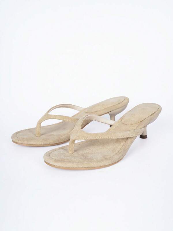 Women's Suede Mid Heel Sandals, Brown Color, Straps Decor Open Toe Flat Heel Slippers, Spring/Summer 2025 New Arrivals