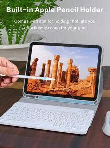 Keyboard Case Compatible With IPad Protective Cover, Supports Automatic Sleep/Wake Lid Writing Tablet Case Detachable Wireless Bluetooth Keyboard , Slim Lightweight Stand Cover With Pencil Holder-Light Gray