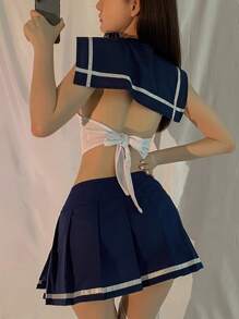 1 Set Contrast Color Cosplay Outfit, Sexy Intimate Wear, Undressed Sailor Uniform With Tie, Seductive Anime Character Costume, Suitable For Spring/Summer/Autumn/Winter Halloween