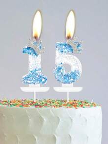 Ombre Blue Crystal Crown Numbered 0-9 Birthday Princess Theme Party Cake Decorative Candles - Blue - View 6
