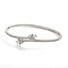 1 Luxurious Women's Copper Bracelets With Rose Design, Inlaid With Zirconia, Daily Fashionable Jewelry Accessory