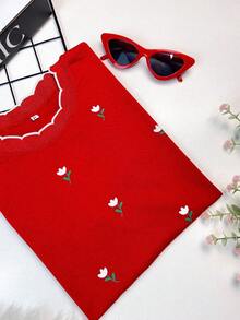 Women's T-Shirt Babylook T-Shirt With Lurex Collar - Tulip Polka Dots - Đỏ - Xem 2