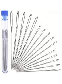 15pcs Large Eye Sewing Needles, Household Hand Sewing Needles For Quilting, Embroidery & Cross Stitch, Assorted Lid Colors