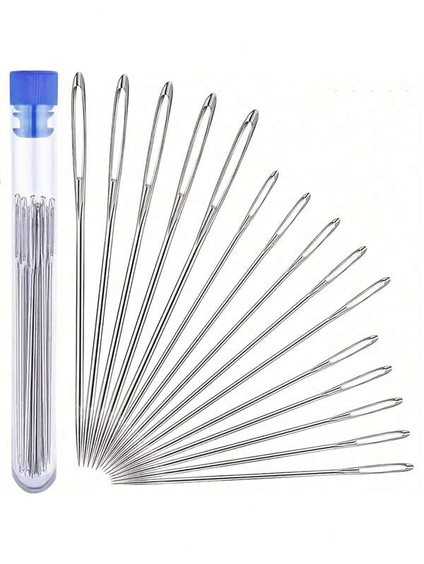 15pcs Large Eye Sewing Needles, Household Hand Sewing Needles For Quilting, Embroidery & Cross Stitch, Assorted Lid Colors