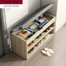 Étagère à chaussures en bois avec coussin pour l'entrée de la maison, organisateur de rangement de chaussures intérieur anti-poussière avec zone d'assise, nouveau style