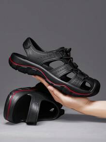 Herren Lässig Sandalen, Retro Sport Outdoor Strandsandalen, Synthetisches Leder & Mesh-Einsätze, Sommer