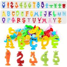 26 pièces Alphabet et 15 pièces Numéros, Jouets d'apprentissage lavables avec ventouses - Jeux interactifs d'orthographe et de comptage, Couleurs aléatoires