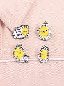 4pcs Creative Cute Mini Lemon "Try Your Zest" Brooch Pin Cartoon Text Badge, Fashion Jewelry Accessory For Men And Women, Daily Wear, Excellent Gift - Multicolor - View 2