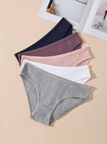 5 piezas de bragas de mujer de unicolor, cómodas, minimalistas, de algodón puro, suaves y transpirables