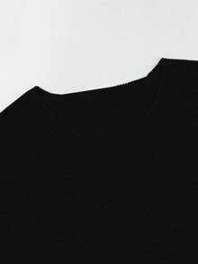 Camiseta de punto de manga corta de corte holgado y cuello redondo de unicolor para hombres de talla grande - Negro - Ver 7