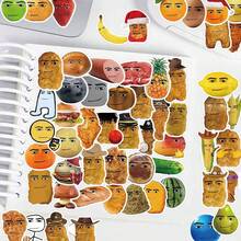 58张搞笑笑脸食物表情包贴纸，包括搞笑鸡块贴纸、水果脸贴纸、恶搞涂鸦贴纸、表情包礼物，防水乙烯基贴纸，适用于水瓶、保温瓶、吉他、行李箱、手机、手机壳、笔记本电脑、滑板等。 - 彩色 - 查看 6