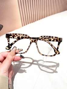 1 Kính mát gọng vuông họa tiết da báo cỡ lớn dành cho nữ, phù hợp cho trang phục đi làm, đi học và đi chơi hàng ngày - A - Xem 4