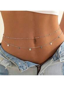 2pcs Multi-Layer European & American Jewelry, Simple Sexy Transparent Crystal Waist Chain, Cute Bikini Body Chain With Sparkling Rhinestones (Handmade Chain Length Customized, Bead Count Not Fixed) Summer, School Fall, Autumn, Halloween