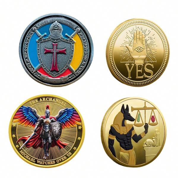 1pc Winged Knight Warrior Challenge Coin, Gilded Memorial Coin, Tree Of Life Genesis Commemorative Coin, Ancient Egyptian Pharaoh Color Metal Memorial Coin (Anubis, Scales, Hunting Dog), YES NO Judgment Coin, Antique Armor Commemorative Coin, Metal Badge Collectibles