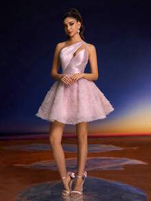 Anymoon Pink Cute Patchwork Tulle Multi-Layer Party Dress - Dusty Pink - View 8