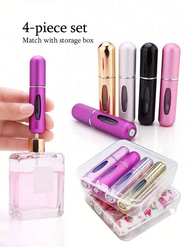 4-Piece Boxed Perfume Distribution Bottle, Bottom Direct Filling Perfume Bottle, Reusable Fine Water Spray Bottle, Makeup Water Bottle, Perfume Distribution Tool, With Storage Box, Available In A Variety Of Colors, Birthday Gifts For Family And Friends, Holiday Gifts,Portable For Travel 5ml