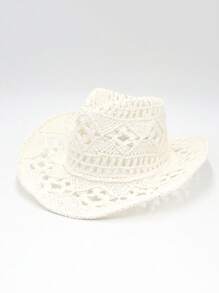 1pc Handmade Fashion Panama Straw Hat, Bohemian Beach Sun Hat, UV Protection Sun Cap, Casual Windproof Hat