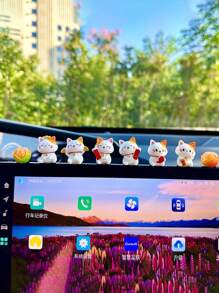 4pcs Cute Lucky Cat Car Decor For Dashboard, Electric Bike, Office Desk, Interior Accessories